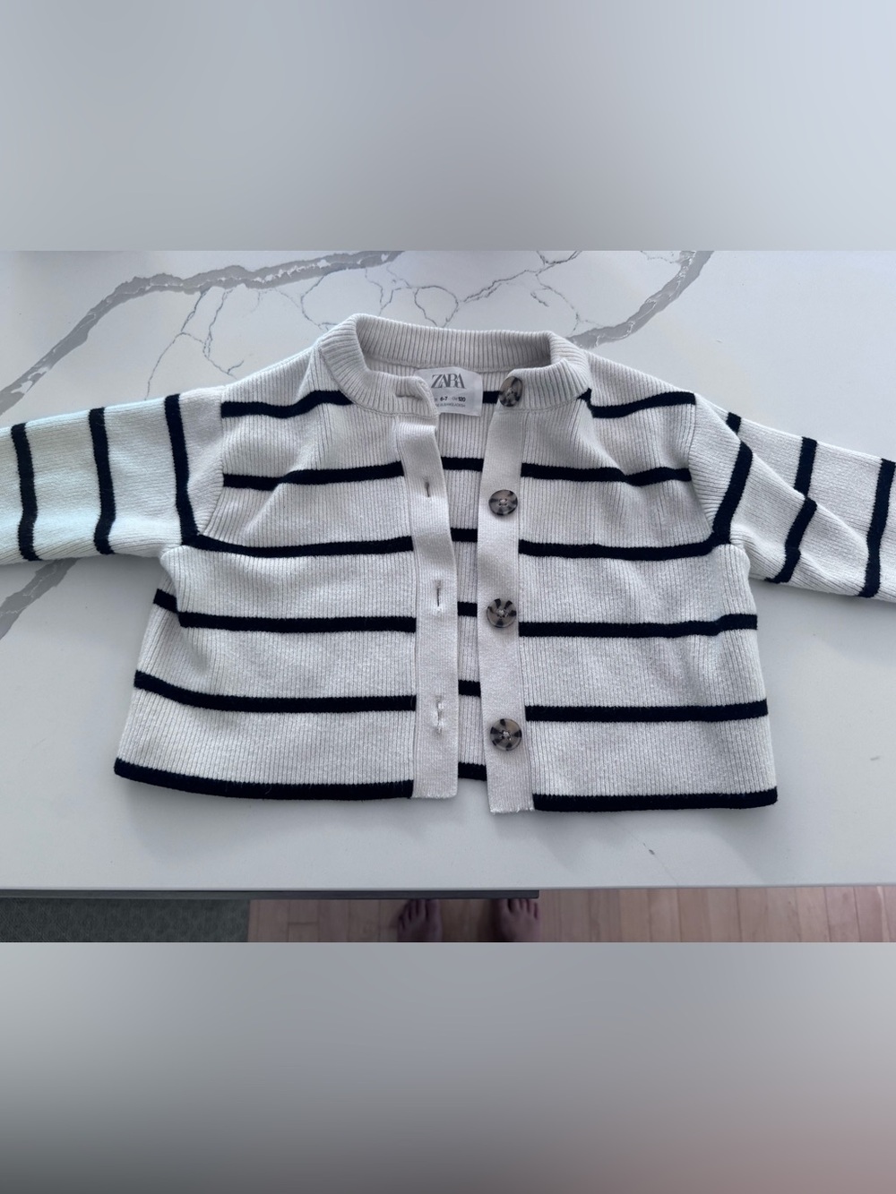 Zara Baby White & Navy Stripe Knit Cardigan